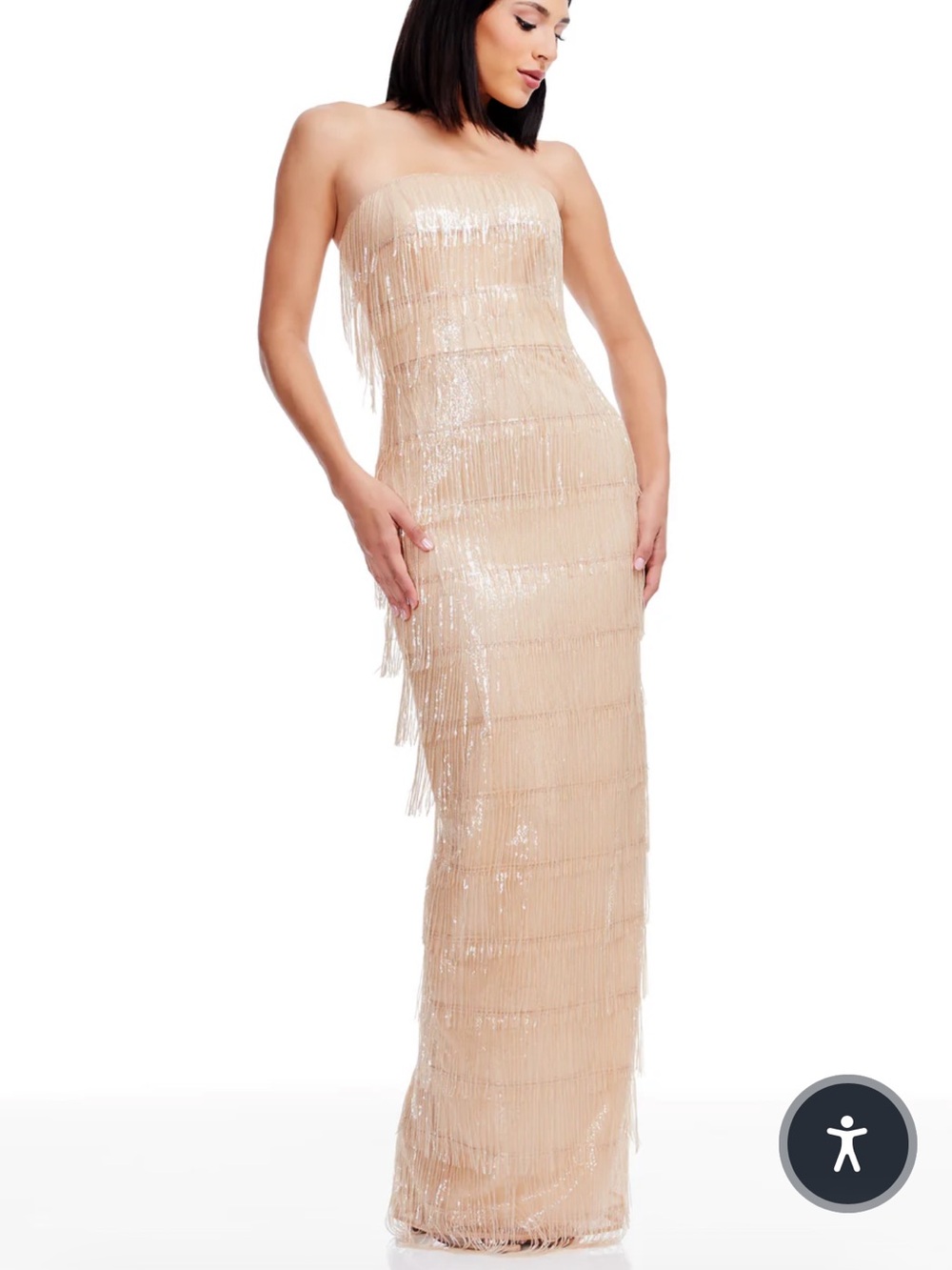 Dress the Population Champagne Fringe Gown